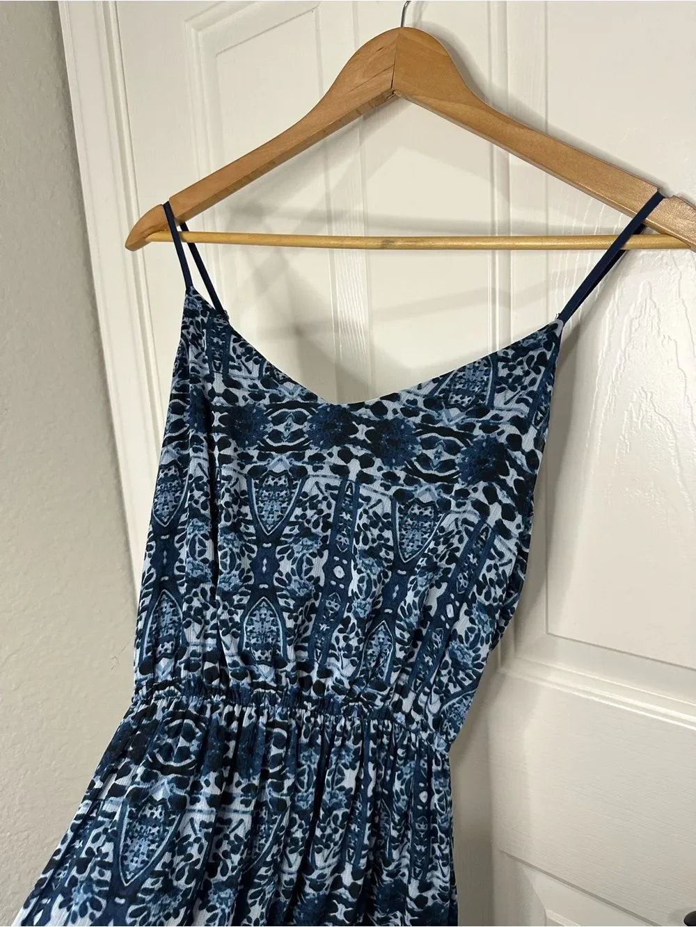 Y2K Abercrombie & Fitch Navy Blue Tie Dye Kaleidoscope Mesh Maxi Dress Sz S Boho
